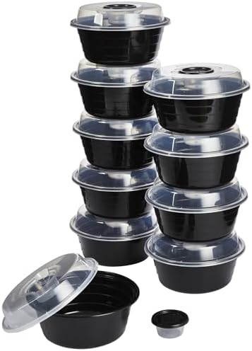 GoodCook 4-Cup Meal Prep Bowls Set with Lids and Dressing Cup, Microwavable Food Storage Containers for Meal Prepping, Set of 10, Black
