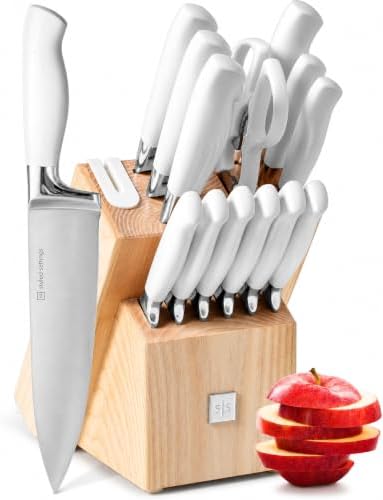 Styled Settings White Knife Set with Block and Sharpener, 14-Piece