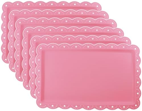 6 Pack Plastic Serving Trays Food Tray - 14" x 9" Rectangle Serving Platter for Wedding Party Supplies Cafeteria Kitchen Restaurant, Small Flat Trays for Dessert Fruit Cookie Snack(Pink)