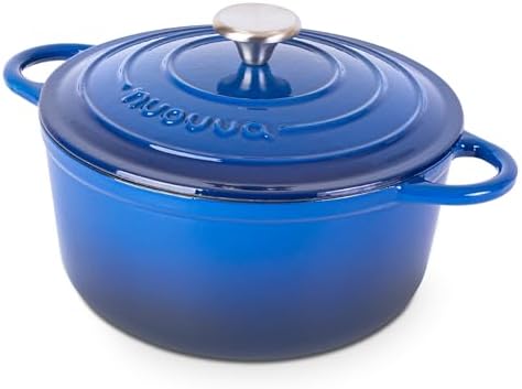 Cast Iron Pot with Lid-Non-Stick Ovenproof Enamelled Casserole Pot, Oven Safe up to 500° F-Sturdy Dutch Oven Cookware - Dark Blue, 5-Quart, 24cm by- Nuovva