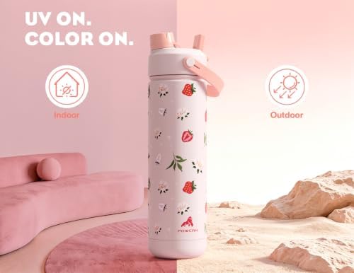 POWCAN 26 oz Insulated Water Bottle: 2-in-1 Straw Spout Lid, UV-Activated