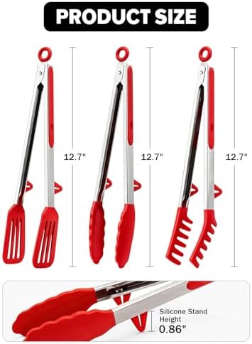 Kitchen Tongs for Cooking, Stainless Steel, Non Scratch Silicone Tip,3 Pack