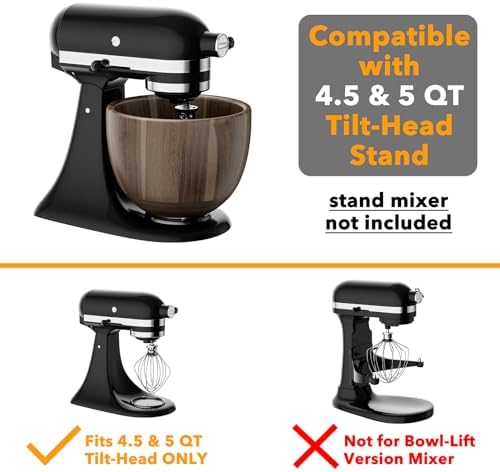 SpaceAid Wooden Bowl for Mixer - Kitchen Space Aid Acacia Wood Mixing Bowls Holder for Stand Mixer, Compatible with 4.5 & 5 QT Tilt-Head Models Kitchen, Light Wood
