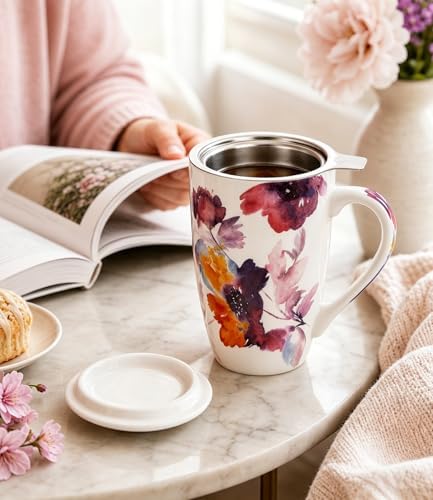 AmorArc Tea Cup With Infuser and Lid, 18oz Loose Leaf Tea Mug With Steeper