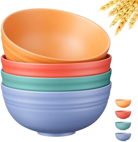 Quatish 4 PCS Cereal Bowls, Plastic Bowls, Small Snack Soup Kitchen Bowl