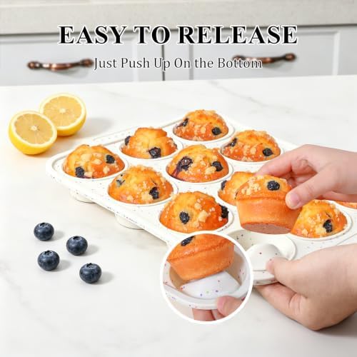 Vinino Silicone Muffin Pan with Reinforced Frame, Nonstick Cupcake Pan