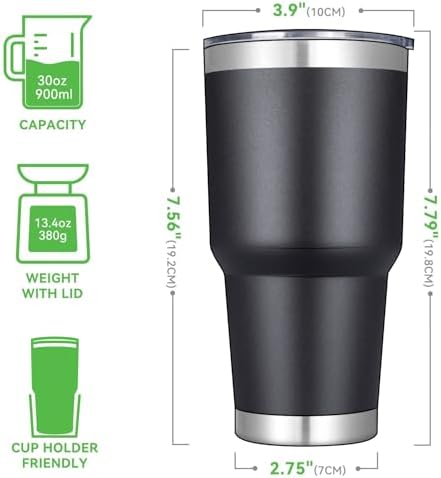 DOMICARE 30oz Tumbler Bulk with Lid and Straw, Double Wall Travel Coffee Mug, Insulated Vacuum Stainless Steel Tumblers, Powder Coated Tumbler Cup (Black, 8)