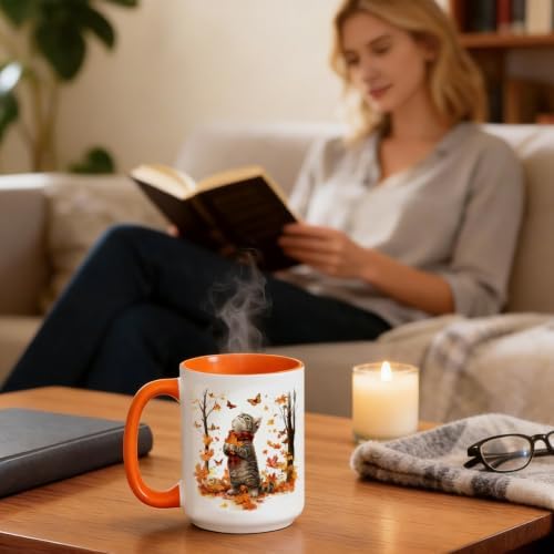 Cat Mug for Cat Lovers, Cute Kitten Fall Coffee Mugs, White, 15oz