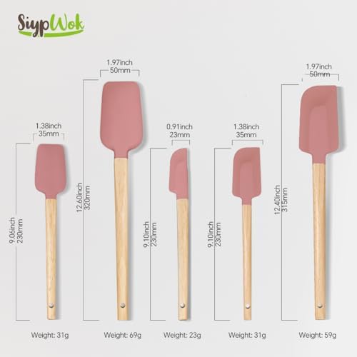 Silicone Spatula Set, Food Grade Rubber Spatula-5 Piece Nonstick Rubber Spatulas, Spoonula, Jar Scraper for Cooking, Baking, Mixing, Frosting - Heat Resistant Up to 600°F (5 Pcs Pink)