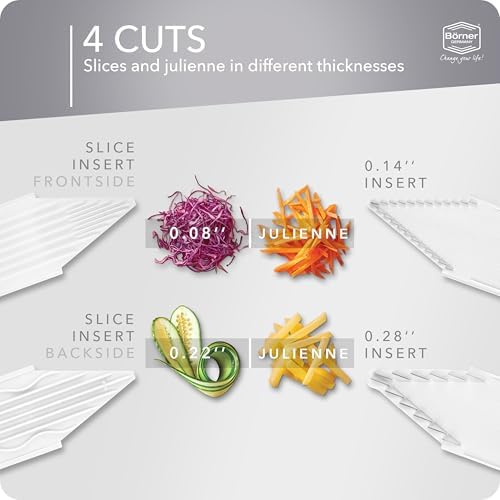 Mandoline Food Slicer Börner V3 (Starter Set) by Reston Lloyd • V-Slicer with Blade Storage & Safety Food Holder • Made in Germany • Fruit & Vegetable Chopper • Multiple Settings: White