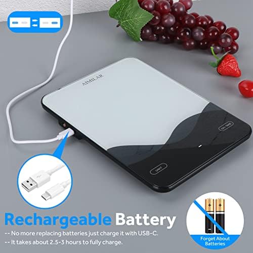 AIMILAR USB-C Rechargeable Digital Food Kitchen Scale 22lb/10kg Glass LED