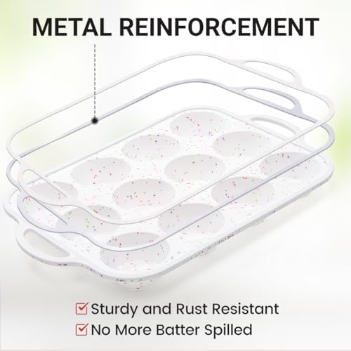 CAKETIME 12 Cups & 24 Cups Silicone Muffin Pan with Metal Frame, Regular & Mini Muffin Pan Set for Baking 2 Pack