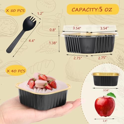 LNYZQUS 5oz Mini Cake Pans with Lids and Spoons, Disposable Brownie Tins