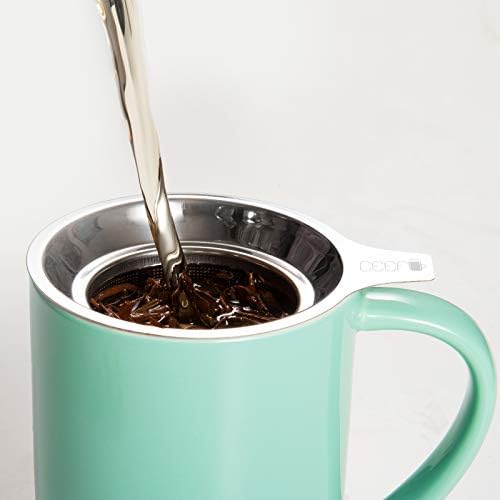 CEEFU 16oz Porcelain Tea Mug with Infuser, Lid and Coaster