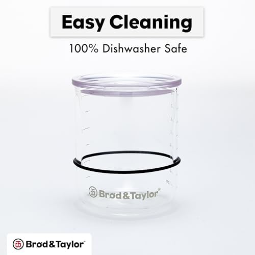 Brod & Taylor Small Sourdough Starter Jar (12oz) Less Discard Waste, 100% Dishwasher Safe, Measurement Markings, and Height Marker (Durable Glass Jar, BPA-Free)