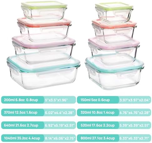 Vtopmart 8 Pack Glass Food Storage Containers with Airtight Lids