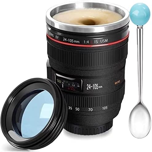 Chasing Y Camera Lens Coffee Mug -Thermal Tumbler Insulated Iced Cup with Spoon,13.5 OZ hot Coffee mug Gift for Him, Her,Mom,Dad Gifts, Photography, Friends,Camera accessories,Travel,School