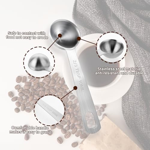 10ML / 2/3TBSP Measuring Spoons, 2 Pcs Stainless Steel Tablespoon, Small Metal Teaspoons for Measuring Dry and Liquid Ingredients