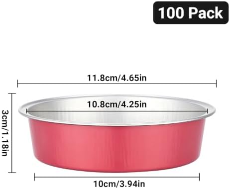 Beasea Aluminum Foil Mini Tart Pans, 100 Pack 7.3oz 215ml Disposable Baking Cups Only, 4" Mini Foil Ramekin Cups No Lids Baking Pie Tin for Cheesecake Fruit Pie Tart - Grapefruit Pink