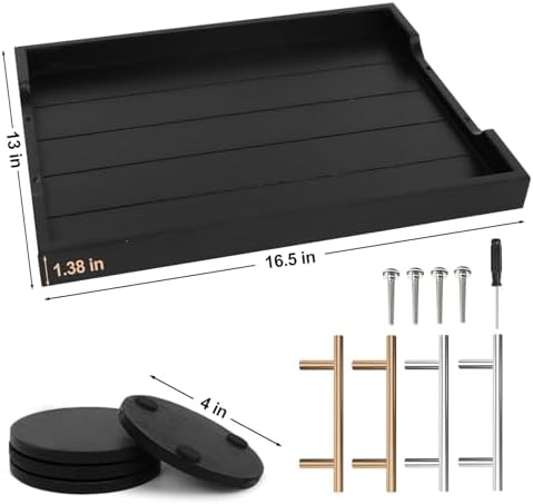 SXNOWS Wood Serving Tray with 2 Sets of Handles,Black