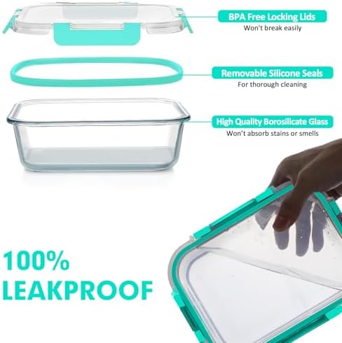 VERONES 30 Pieces Glass Food Storage Containers Set with Lids, Green