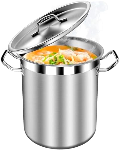 STOCKPOT 35 Quart Commercial Grade Large Stock Pot - Soup Pot with Lid - Non-Nickel Stainless Steel - Healthy Cookware Polished Stockpots - Heavy Duty - 8.8Gallon