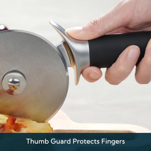 KITCHENDAO Pizza Cutter Wheel with Blade Cover & Thumb Guard, 4 Inch, Black