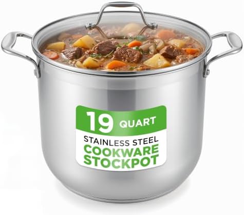 NutriChef 19 Qt Stock Pot with Lid | Stainless Steel Induction Cookware