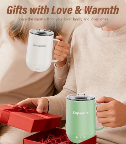 Supsonic - 16oz Self Heating Coffee Mug, Smart Heated Coffee Mug Faster Direct-Contact Heating Up to 149°F, Coffee Mug Warmer Set with Auto Shut-Off - Gifts for Men Women | S2