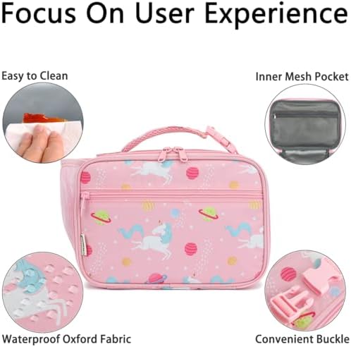 GYEUKHAM Insulated Lunch Box for School, Thermal Reusable Durable Freezable Lunch Bags for Kids Boys Girls Men Women - Small Soft Cooler Portable Lunch Tote Kit for Work Picnic Travel,Pink Unicorn