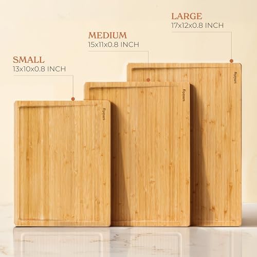SMIRLY Wood Cutting Board - 3 Pack Cuttings Board for Kitchen, Bamboo Brown