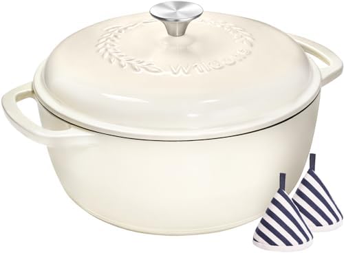 Enameled Cast Iron Dutch Oven Pot with Lid - Wildone 6QT Dutch Oven for Bread Baking, Braising, Stews, Roasting, Across All Cooktops, Oven Safe up to 500° F, Cream White