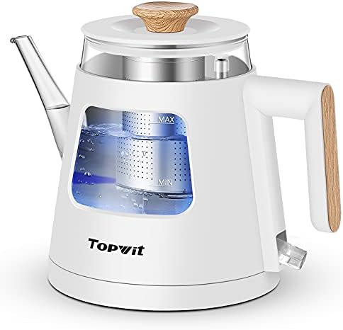 TOPWIT 1L Gooseneck Electric Tea Kettle, Glass Electric Kettle, BPA-free