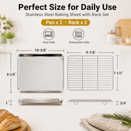 Onader Toaster Oven Tray and Rack Set, Stainless Steel Baking Cookie Sheet