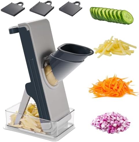 FEICO Safe Mandoline Slicer for Kitchen, Adjustable 0.5–8 mm, Stainless-Steel Blades, Anti-Slip, Dishwasher-Safe Handheld Mandoline Slicer, Compact Mandoline Food Slicer