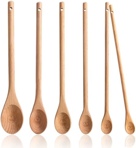 Wooden Measuring Spoons Set of 6, 10 inch, Long Handle