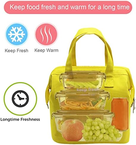 Mziart Insulated Lunch Bag, Simple Cute Lunch Box for Women Men, Yellow