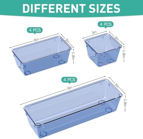 9 Pack Clear Drawer Organizer Set, Drawer Storage Trays, Storage Bins