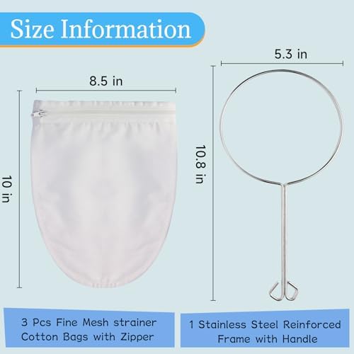 Fine Mesh Strainer, 3Pcs Cloth Strainer Bags with Steel Handle