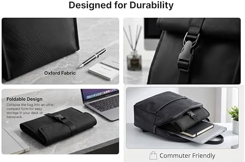 ZM-YOUTOO Insulated Foldable Lunch Bag- Lightweight Portable with Adjustable Shoulder Strap Lunch Box for Men, Women, Office, Work, Picnic, Hiking and Beach (Black(Soft Fabric))