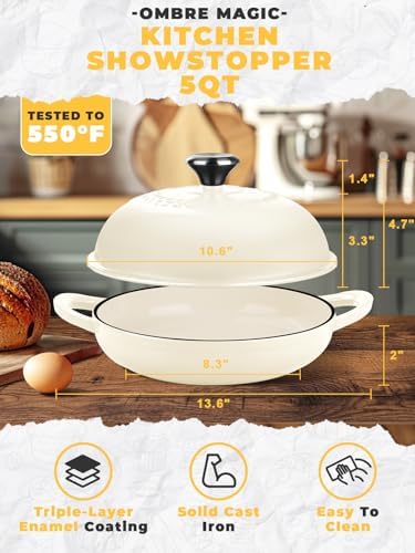 Dutch Oven Bread Baking Pot with Lid 6QT Enameled Cast Iron Oven, White Design & Complete Sourdough Kit (Banneton Basket, Dough Tools, Silicone Sling) for Artisan Bread Making