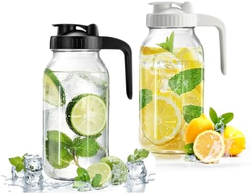 64oz Glass Pitcher with Lid & V-shaped Pour Spout - 2 Quart Breastmilk Pitcher Double Leak Proof, Creamer Container for Sun Tea, Juice, Cold Brew Coffee, Breastmilk Storage Containe