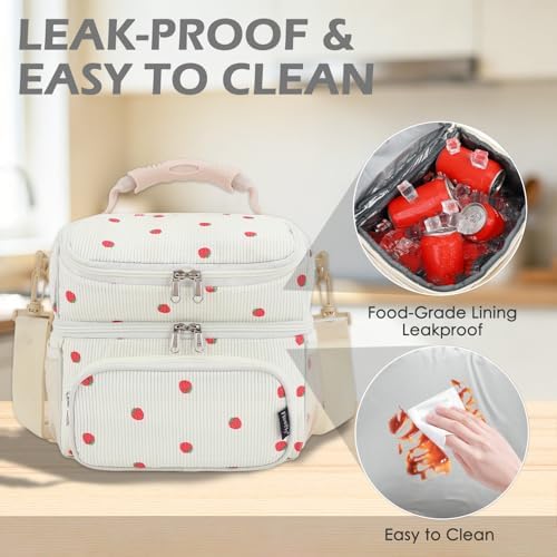 FlowFly Double Layer Cooler Insulated Lunch Bag Adult Lunch Box Large Tote Bag for Men, Women, With Adjustable Strap,Front Pocket and Dual Large Mesh Side Pockets
