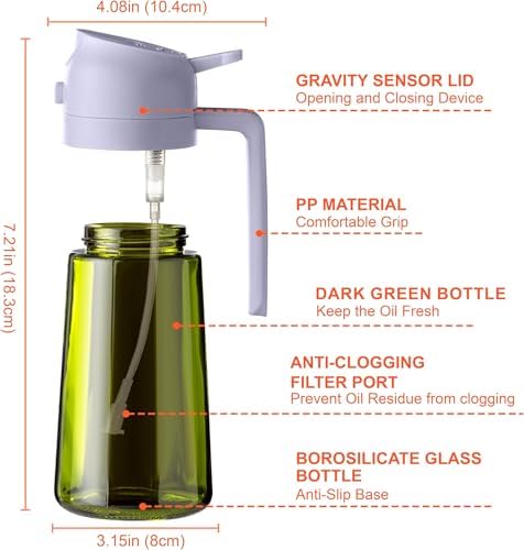 CXINYI - 16oz/470ml Olive Oil Dispenser for Kitchen with Stickers - 2 in 1 Olive Oil Sprayer for Cooking, Air Fryer, and Salad, Black&Purple (Light-Proof Kitchen Gadget)