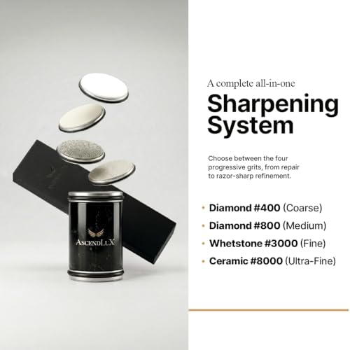 Knife Sharpener, Rolling Knife Sharpener Kit, Adjustable 10-30° Angle, 4-Disc Knife Sharpening Kit, Diamond, Whetstone & Ceramic Discs, Leather Strop, Magnetic Base