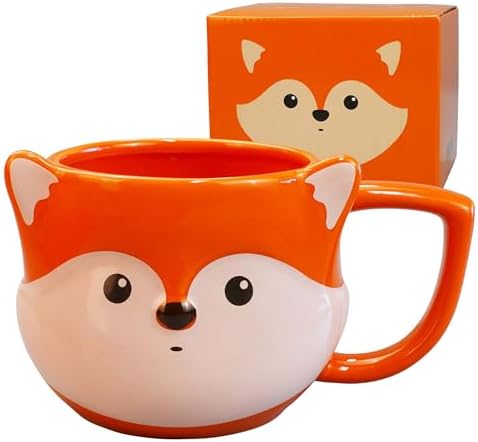 Fox Mug, Ceramic Coffee Mug, 14 oz, Orange