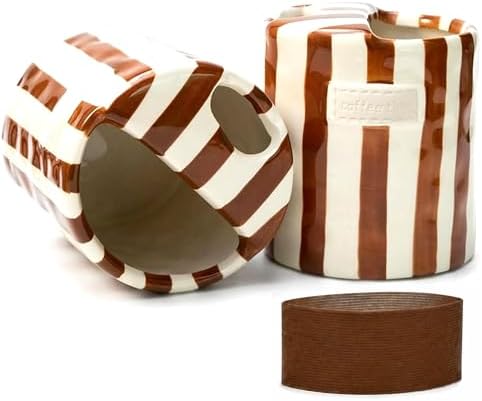 Ceramic Coffee Mug with Half Lid 12oz, Retro Striped