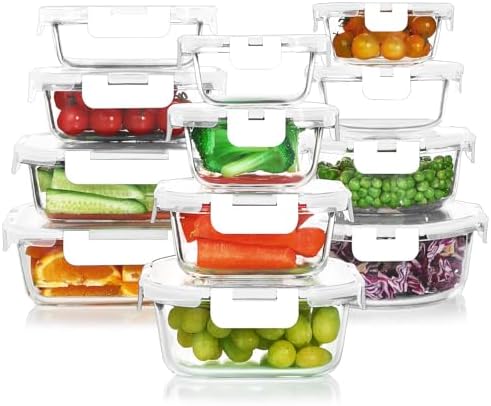 KOMUEE 24 Pieces Glass Food Storage Containers Set, White
