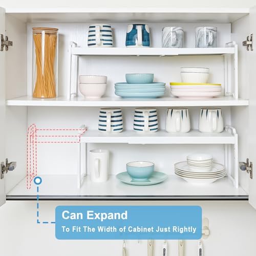 3 Pack Kitchen Cabinet Organizer Shelf, Stackable Expandable Shelves Organizers For Kitchen Cabinet Countertop Storage, Adjustable Counter Cupboard Pantry Organizer Shelf Rack Stand, Length:25.5 Inch