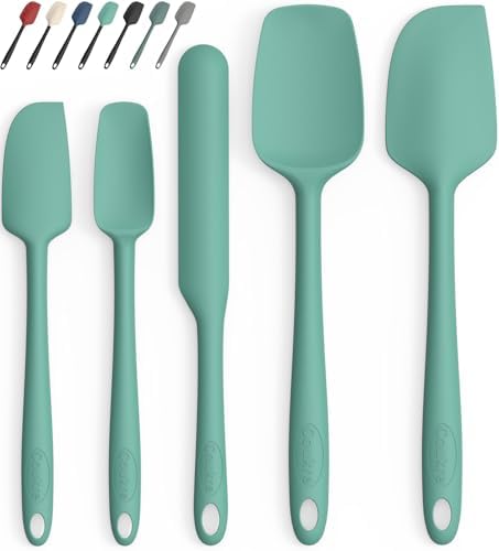 Coukre Silicone Spatula Set of 5,High Temperature Resistant, Food Grade Silicone, Dishwasher Safe, for Baking, Cooking (Pure Aqua Green)